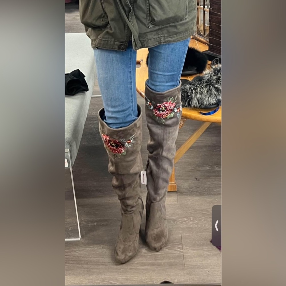 Embroidered Suede Knee-High Boots size 9